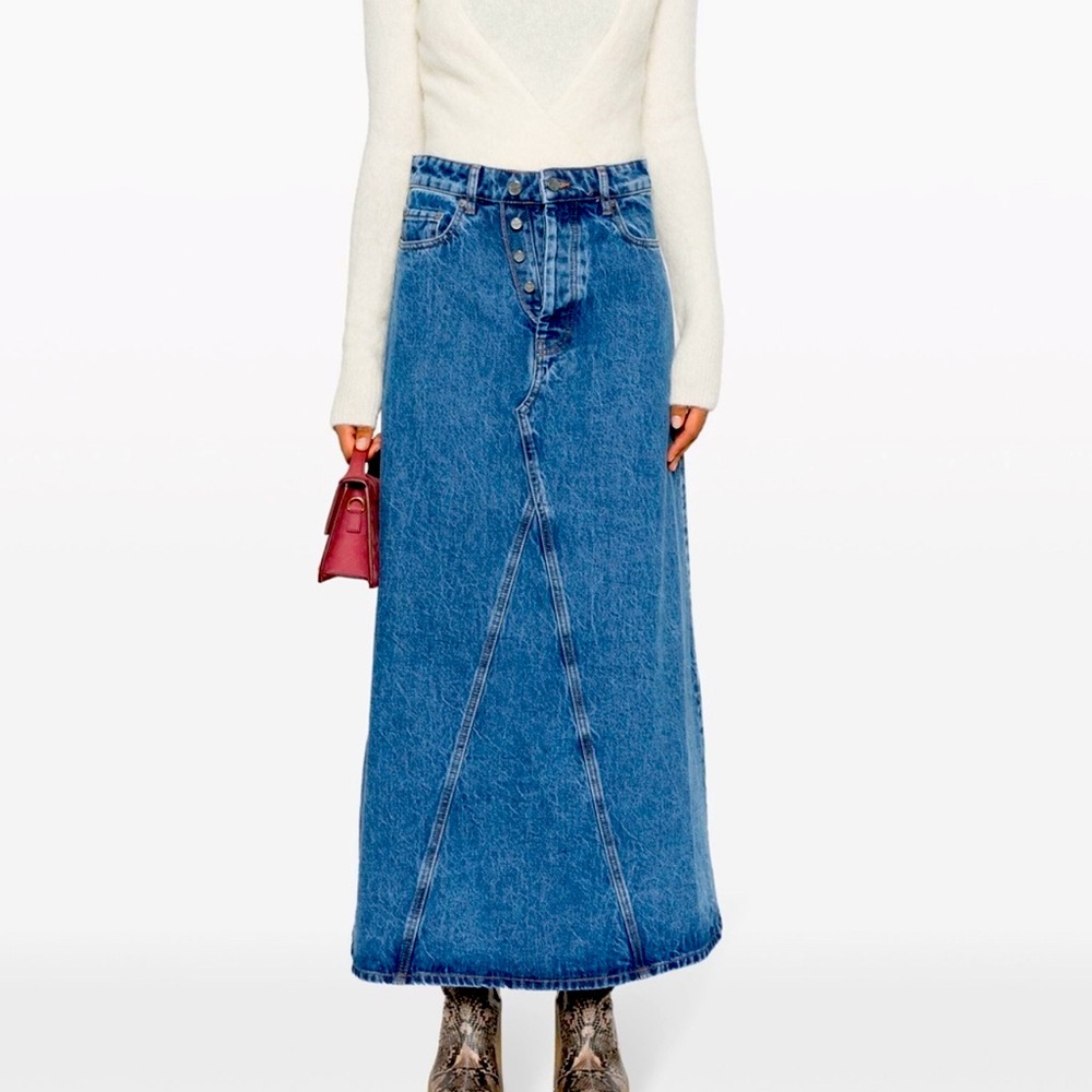 Ganni organic denim maxi skirt